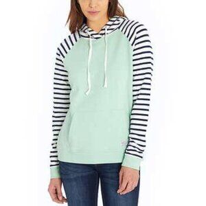 Orvis Womens Hoodie Sweatshirt Mint Green Navy & White Striped Size Medium